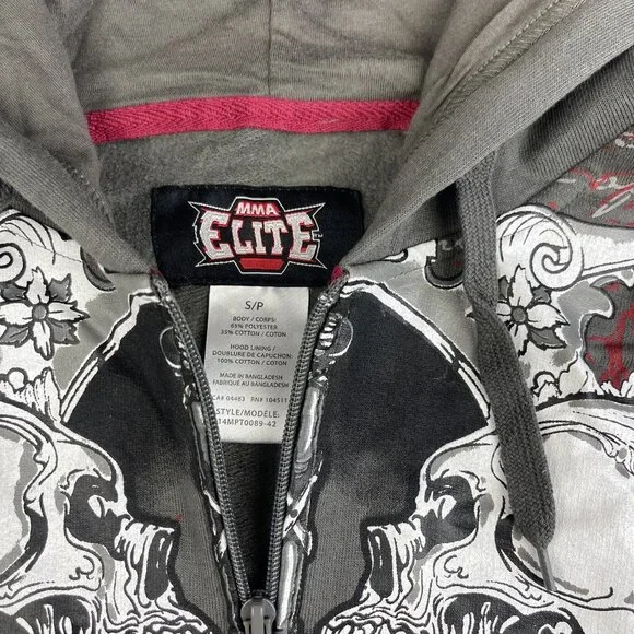 NWT MMA Elite Hoodie Gray Full Zip Up Small Y2K Goth Skull Punk Affliction Style - Picture 10 of 16